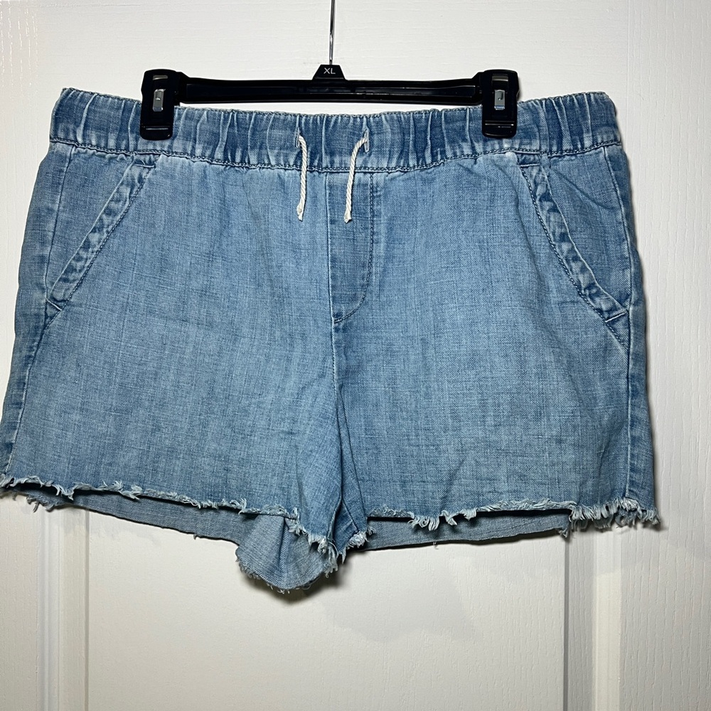 Loft women denim drawstring shorts‎ raw hem Size 10